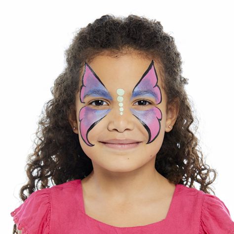 Butterfly Face Paint Guide - Follow our 3 Step Butterfly Guide | Snazaroo - NA Among Us Face Painting, Facepainting Butterfly Simple, Butterfly Face Paint Easy Step By Step, Easy Facepainting Kids, Butterfly Makeup Kids, Easy Butterfly Face Paint, Face Painting Butterfly Easy, Butterfly Face Paint Easy, Face Painting Butterfly