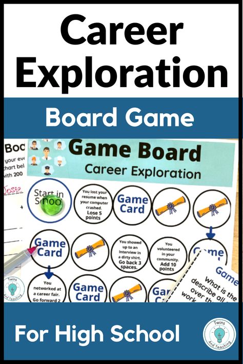 This middle school career exploration vocabulary board game is a fun way to review career exploration terms with your students! The students work in small groups to compete with one another to see who can complete the career exploration game board first by answering the questions correctly. Career Activities For Middle School, Career Exploration Worksheet High School, High School Career Exploration, College And Career Readiness Middle School, Career Exploration Middle School, Career Exploration Activities, Homeschool High School Curriculum, Curriculum Lesson Plans, Life Skills Curriculum