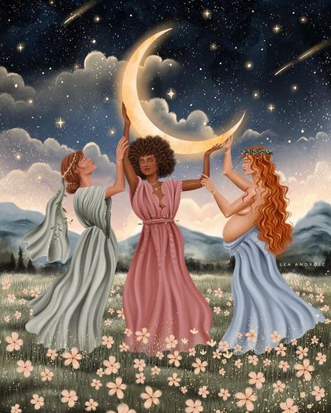 Lea Androić | Illustrator on Instagram: "we hold the same moon under the same sky so how could you be anything other than a sister to me ART PRINTS available in my shop 🌞🌸✨" Women's Circle, Energy Art, Feminine Art, 2024 Calendar, Illustrators On Instagram, Handmade Artwork, Spiritual Art, Divine Feminine, Yin Yang