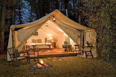 "Glamping" at Jackson Hole.  Concierge service camping with luxury private bathrooms.  Possibly the one thing that could make me want to go to Wyoming. Glamour Camping, Go Glamping, Camping Holiday, Luxury Tents, Canvas Tent, Luxury Camping, Camping Glamping, Jackson Hole, Go Camping