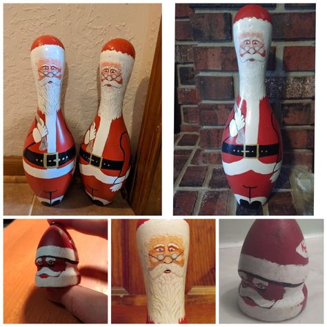 Today is Christmas Eve. Here are some bowling pins that I have painted as Santa Claus. My sister gave me some wooden red tops from Australia, so I painted them to look like Santa Claus. I hope you have a Merry Christmas and Happy New Year! Have A Merry Christmas, Merry Christmas Eve, Red Tops, Bowling Pins, Custom Painting, Mrs Claus, Wooden Tops, Merry Christmas And Happy New Year, Red Top