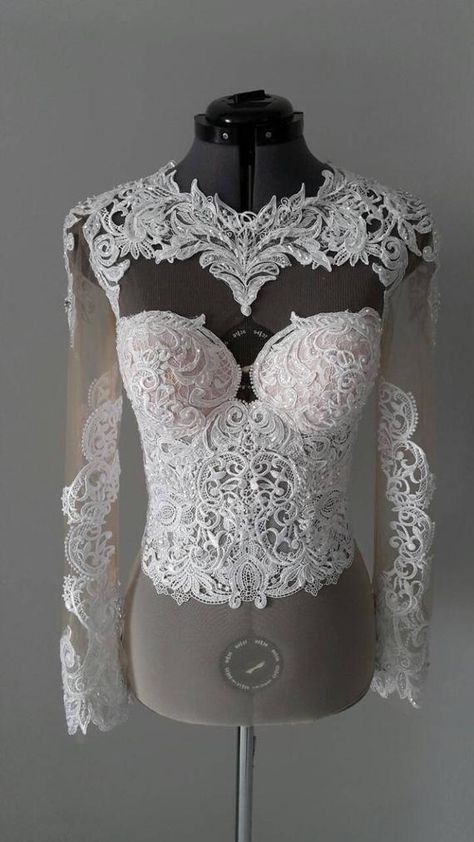 Bridal Bodysuit, Bridal Corset, Bridal Tops, Backless Bodysuit, Bridal Separates, Backless Wedding, Wedding Top, Lace Top Long Sleeve, Brides Wedding Dress