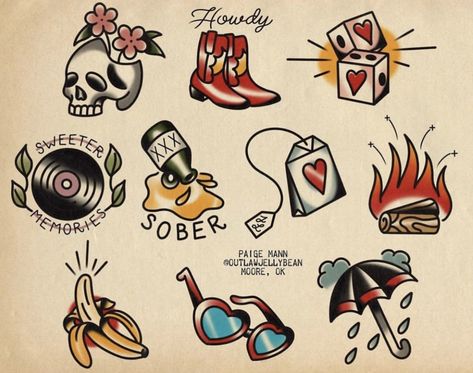 Traditional Tattoo Filler, Sailor Jerry Tattoo Flash, Traditional Tattoo Drawings, Americana Tattoo, Traditional Tattoo Inspiration, American Traditional Tattoo Ideas, Traditional Tattoo Ideas, Traditional Tattoo Designs, Sailor Jerry Tattoos