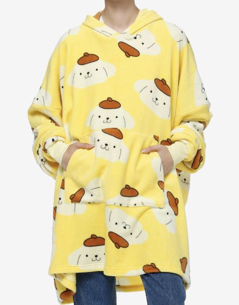 Pompompurin Decor, Sanrio Hoodie, Sanrio Pom Pom Purin, Yellow Kawaii, Sanrio Clothes, Hoodie Pajamas, Pom Purin, Girls Loungewear, Big Hoodies