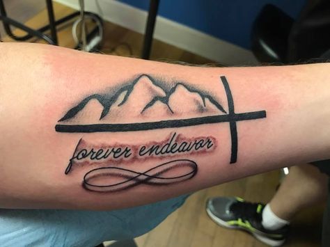 Mountains and Cross. Forever Endeavor Cross With Mountains Tattoo, Cross And Mountain Tattoo, Cross Tattoo For Men, Mountain Tattoo, Cross Tattoo, Mind's Eye, Jesus Fish Tattoo, Tattoos For Guys, Tatting