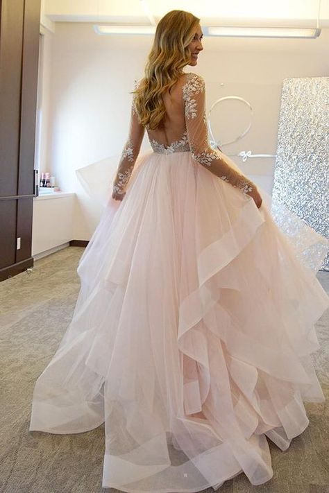 831c2f88a604a07ca94314b56a4921b8desc40115926ri Asymmetrical Wedding Dress, Blush Pink Wedding Dress, How To Dress For A Wedding, Wedding Dresses High Low, Illusion Tulle, Pink Wedding Dresses, Blush Pink Weddings, Backless Wedding, Wedding Dress Couture