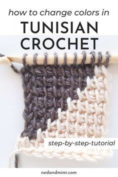 In this step-by-step photo & video tutorial you will learn how to change colors in Tunisian crochet. Changing colors in the middle of a row is used in 'intarsia' crochet colorwork. #crochet #tunisiancrochet #crochettutorial Tunisian Crochet Two Colors, Tusinian Crochet Patterns, Tunisian Crochet Colorwork, Tunisian Colorwork, Crochet Changing Colors, Tunisian Crochet Afghan, Colorwork Crochet, Crochet Colorwork, Tunisian Stitches