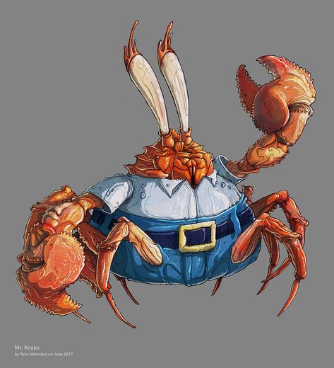 "Mr Krabs" by Tavo Montañez Tuan Crab, Mr Krabs Fanart, Cartoons Fanart, Geek Poster, Crab Art, Mr Krabs, Aztec Tattoo, Wacom Cintiq, Cartoon Monsters