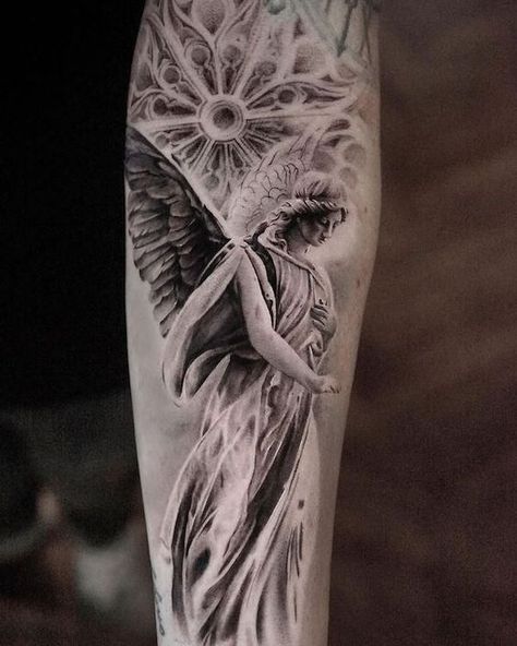 Guardian Angel Tattoo Designs, Angle Tattoo, Guardian Angel Tattoo, Archangel Tattoo, Cross Tattoos For Women, Devil Tattoo, Tattoo Instagram, Angel Wings Tattoo, Angel Tattoo Designs