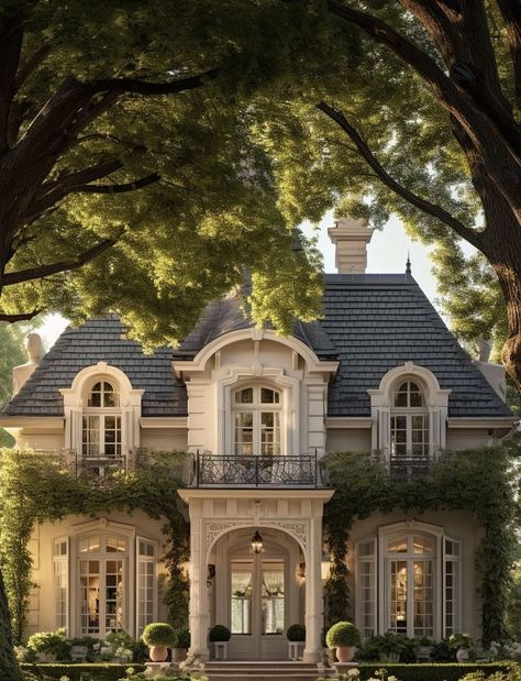 Small Old Money House, My Dream Home Exterior, Home Styles Exterior Types, Old Money House Exterior, Old Money House Aesthetic, French House Exterior, French Colonial House, Decorating Small Kitchen, Old Money Homes