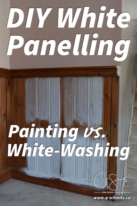 We have a lot of wood panelling in our basement that I would like to lighten up. But I can�t decide on painting vs. whitewashing panelling and the brick we have. Whitewash Paneling, Whitewash Knotty Pine Walls, White Washed Wood Paneling, Painting Over Paneling, Wood Paneling Makeover, Knotty Pine Walls, Paneling Makeover, White Wood Paneling, White Wash Walls