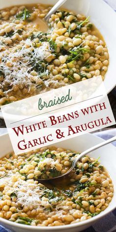 Arugula adds brightness and a peppery flavor to this simple and healthy recipe for Italian braised white beans with garlic and tomatoes. It's a satisfying side dish for all sorts of meals, especially grilled or seared lamb chops or steak. | justalittlebitofbacon.com #italianrecipes #sidedish #mediterraneandiet #beans #italianfood Braised White Beans, Seared Lamb Chops, Lamb Chops, Mediterranean Diet Recipes, Veggie Dishes, Bean Recipes, White Beans, Arugula, Mediterranean Recipes