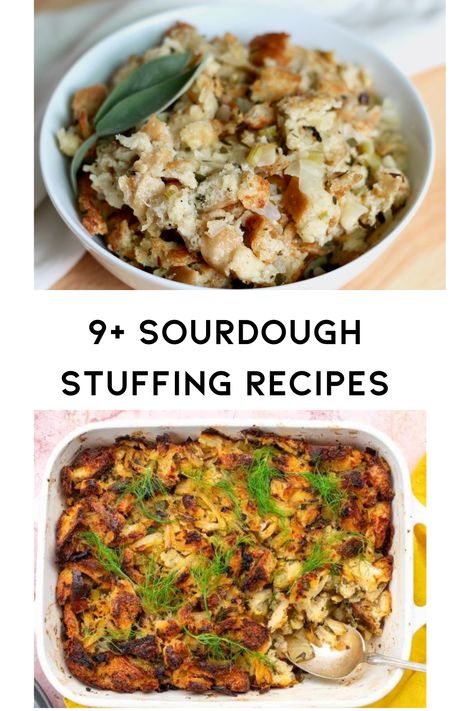 The best sourdough stuffing recipes. From sourdough stuffing with sausage to sourdough stuffing recipes with vegetables, these recipes are the best.   Some stuffing recipes even have apples or a stuffing with celery dressing, too. Sourdough Stuffing Recipes, Recipes With Vegetables, Stuffing Recipes Healthy, Sourdough Stuffing Recipe, Stuffing With Sausage, Sourdough Stuffing, Sourdough Discard Recipes, Sage Stuffing, Savory Bread Puddings