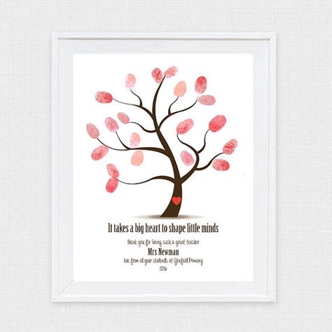 teacher appreciation tree - printable file - end of year gifts for teachers fingerprint thumbprint guest book fingerprint tree retirement 7 Marsi, Guest Book Fingerprint, Art To Remember, Homeroom Mom, Thumbprint Guest Books, Teacher Poems, Kindergarten Party, Time Craft, Fingerprint Guestbook