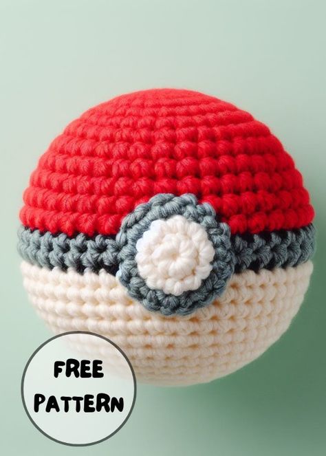 Crochet Pattern Pokemon Free, Crochet Pokeball Pattern, Pokémon Ball Crochet Pattern, Crochet Poke Ball Free Pattern, Poke All Crochet Pattern, Pokeball Amigurumi Free Pattern, Crochet Poke Ball, Pokemon Crochet Patterns Free Eevee, Easy Pokemon Crochet Patterns