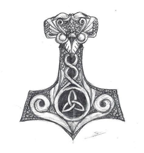 mjolnir tattoo design. lovelovelove. Valknut Tattoo, Thor Hammer Tattoo, Mjolnir Tattoo, Viking Symbols And Meanings, Thor Tattoo, Hammer Tattoo, Shield Tattoo, Symbole Viking, Mayan Symbols