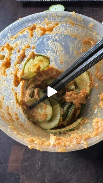 Rocco Gizzo | 🍝 Italian Cuisine on Instagram: "🥒 Cucumber Salad with Spicy Peanut Sauce 🥒 @logansfewd cucumber trend had me craving a whole cucumber, so this cucumber recipe is with a spicy peanut sauce!   1 large cucumber 3 tbsp peanut butter  2 tbsp tamari (or soy sauce) 1 tbsp rice wine vinegar  1/2 tbsp hot honey  1 tsp sesame oil  1/2 tsp red pepper flakes  1 garlic clove, grated   Thinly slice your cucumber into a large deli container. Add the remaining ingredients and shake until your arms fall off.  If you have any leftover sauce after you finish the cucumbers, just add more cucumber to the sauce and keep on eating!   #cucumbertrend #cucumbersalad #spicypeanutsauce #slicedcucumbers #cucumberrecipe" Peanut Butter Cucumber Salad, Logansfewd Cucumber, Peanut Butter Shake, Spicy Peanut Sauce, Cucumber Recipes Salad, Salad Ideas, Cucumber Recipes, Spicy Peanuts, Garlic Clove