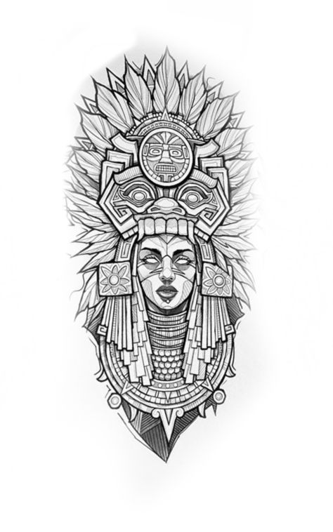 Incan Warrior Tattoo, Mayan Face Tattoo, Aztec Goddess Tattoo Mexican, Aztec Designs Drawing, Girly Aztec Tattoo, Mayan Leg Tattoo, Aztec Wings Tattoo, Aztec Princess Tattoo Warriors, Meso American Tattoo