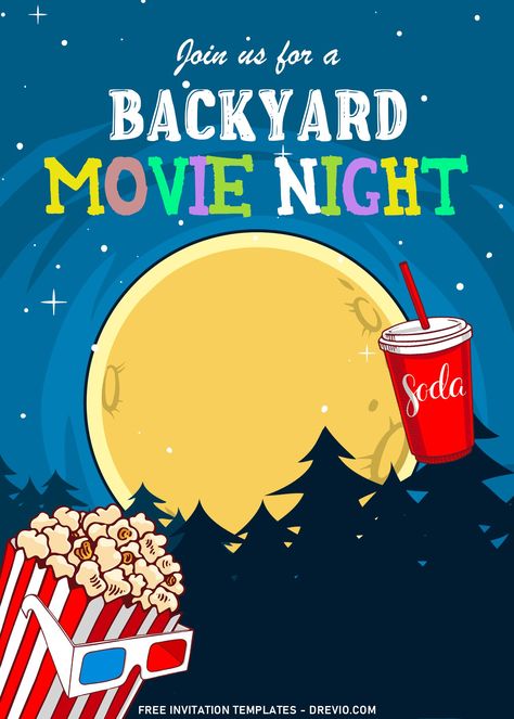 Free Movie Night Invitation Template, Movie Night Invitations Template, Movie Night Birthday, Movie Night Invitations, Outdoor Movie Theater, Fun Backyard, Backyard Movie Nights, Backyard Movie, Free Invitation Templates