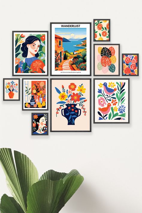 Vintage Eclectic Collage Poster Set Eclectic Wall Art Living Room, Colorful Gallery Wall Ideas, Eclectic Poster, Colorful Gallery Wall, Wall Art Funky, Aesthetic Feminine, Wall Art Eclectic, Eclectic Wall Decor, Set Aesthetic