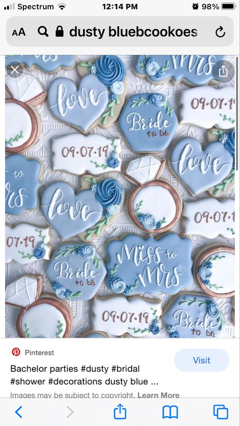 Dusty Blue Wedding Cookies, Blue Wedding Cookies, Blue Bridal Shower Decorations, Blue Bridal Shower Themes, Cornflower Blue Wedding, Wedding Shower Cookies, Bridal Cookies, Bridal Shower Inspo, Blue Cookies