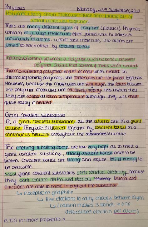 polymers &a giant covalent molecules, chemistry Polymer Chemistry Notes, Polymers Chemistry Notes, Polymers Chemistry, Polymer Chemistry, Chemistry Revision, Polymer Science, Gcse Biology, Gcse Chemistry, Revision Tips