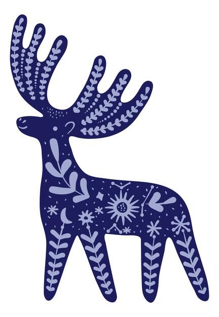 Christmas Animal Illustration, Christmas Motifs Illustration, Animal Folk Art, Christmas Bunting Ideas, Nordic Illustration, Nordic Animals, Reindeer Illustration, Scandinavian Holiday Decor, Folk Ornaments