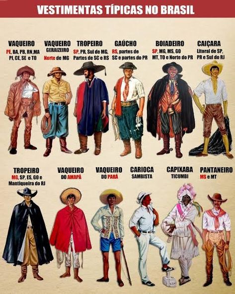 Brazil Traditional Dress, Mexican Cowboy Outfit, Brazil Clothing, Brazilian Clothes, Brazil Fashion, Art Outfit, Cowboy Outfits, Mythology Art, Meus Pins