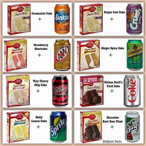 Soda-cake - no eggs, no oil. Just add a can of soda to the cake mix. and bake per directions on cake box. That's it... Done.. Soda Pop Cake, Soda Cakes, Cake Mix And Soda, Betty Crocker Cake Mix, Creamsicle Cake, Soda Cake, Betty Crocker Cake, Cow Cakes, Torte Cupcake