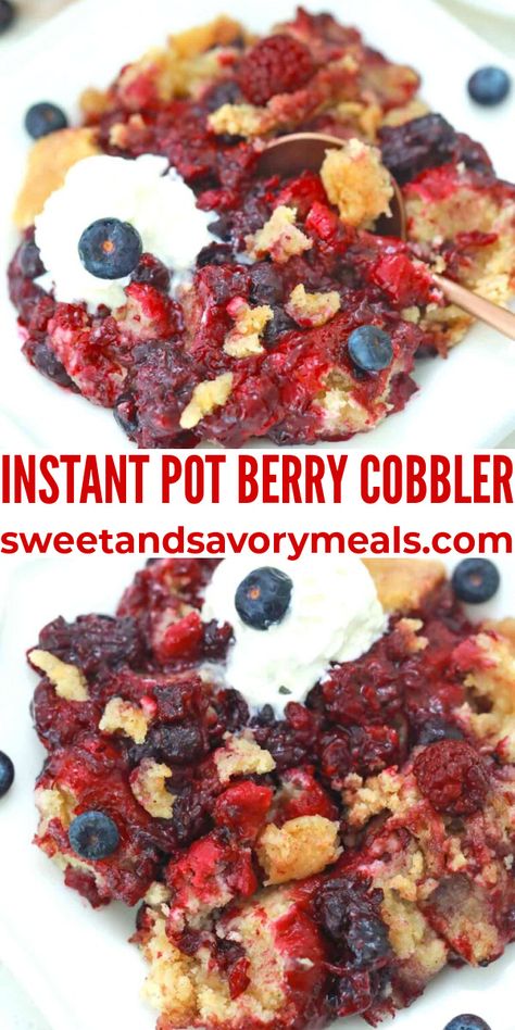 Instant Pot Berry Cobbler is filled with tender, orange-infused berries packed on top of a spiced crust. #berrycobbler #instantpot #instantpotrecipes #instantpot #sweetandsavorymeals #summerrecipes Berry Cobbler Recipe, Berry Cobbler Recipes, Pot Cake, Berry Recipes, Berry Cobbler, Savory Meals, Cobbler Recipe, Recipe Sweet, Canned Peaches