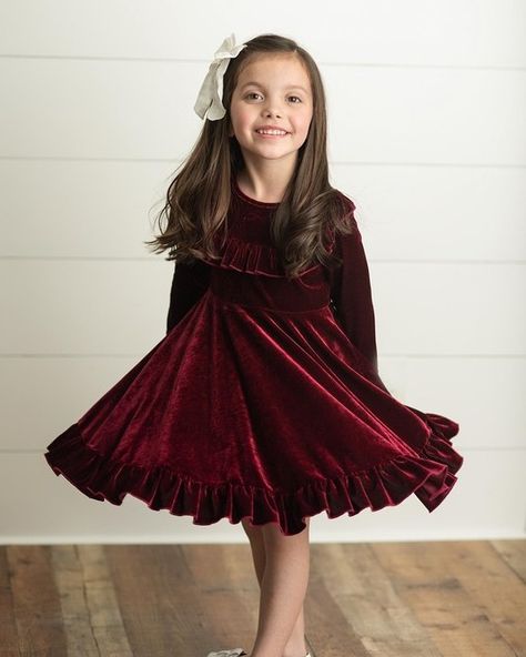 Why yes, we do love twirlable dresses! https://www.andgold.co/product-page/girls-velvet-ruffled-dress-in-wine Kids Dress Wear, Ruffled Dress, Fall Holidays, Do Love, Holiday Dresses, Product Page, Ruffle Dress, Kids Dress