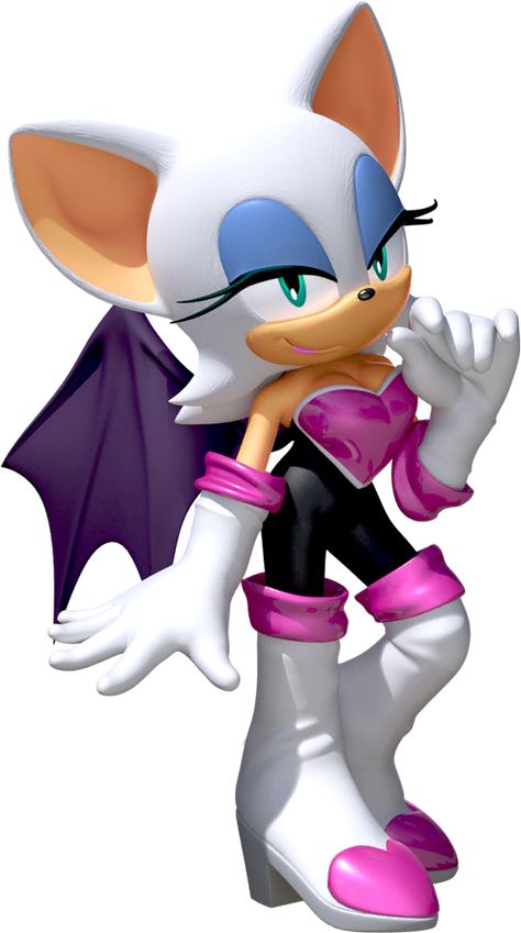 Rouge the Bat (ルージュ・ザ・バット, Rūju za Batto?) is a fictional character from the Sonic the Hedgehog series. She is an anthropomorphic bat and jewel thief that has worked as a part-time government spy for the President of the United Federation and in close association with the Guardian Units of Nations. A world-famous treasure hunter, Rouge has a weakness for jewels, like the Master Emerald and Chaos Emeralds, which she always obsesses about. As a spy, Rouge is trained in combat, stealth and ... Rouge From Sonic, Sonic The Hedgehog Rouge, Knuckles Rouge, Master Emerald, Sonic Free Riders, Sonic Images, Big The Cat, Sonic Generations, Sonic Underground