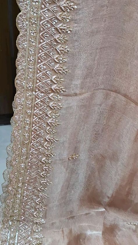 Tissue Silk Saree, Embroidery Fashion Detail, Simple Hand Embroidery Patterns, Hand Beaded Embroidery, Saree Embroidery Design, Diy Embroidery Designs, Bead Embroidery Tutorial, Saree Designs Party Wear, Elegant Blouse Designs