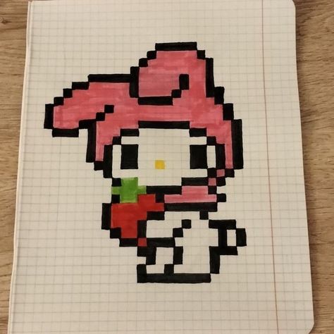 Kuromi Square Drawing, Square Paper Drawing Hello Kitty, Drawing Ideas On Squared Paper, Pixel Drawing Kuromi, Square Drawings Ideas, Drawing Ideas Squared Paper, Square Paper Drawing Ideas, Draw With Squares, Hello Kitty Square Drawing