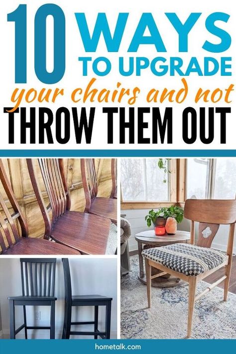 If your old chair has seen better days, check out these easy chair upcycle ideas you can do. Painted furniture projects are the best way to decorate your living room, dining room and even porch on a budget. Chair Makeover Ideas, Porch On A Budget, Chair Upcycle, Old Rocking Chairs, Dining Chair Makeover, Furniture Repurposing, Upcycle Chair, Dark Paint Colors, Upcycle Ideas