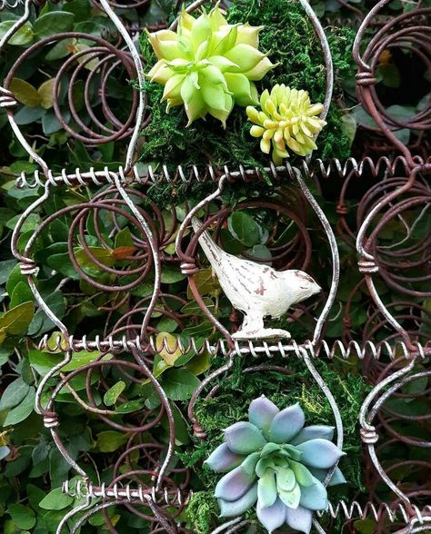 Hi there, Hometalk Friends! Today I'm sharing a fun way to repurpose crib bed springs to create a whimsical hanging planter. This is a very versatile project that you can adjust to suit your preferences. Use real or faux succulents or change plants for the seasons…    To begin, I used sturdy S-hooks to hang the bed springs by the corners. Next, I hung a fun sign in the center and accented the hanging planter by dry brushing it with a light green paint to help it stand out from the gre… Bed Spring Ideas, Chrysanthemum Garden, Old Bed Springs, Light Green Paint, Fun Fall Decor, Bed Spring, Spring Planter, Diy Garden Trellis, Crib Bed