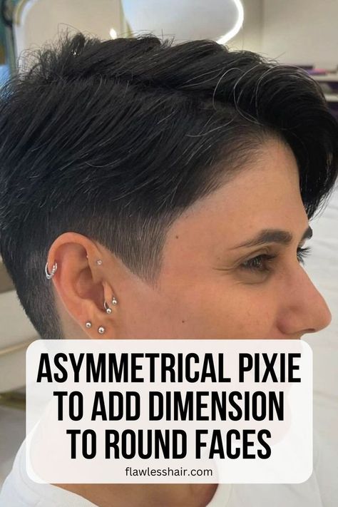 Asymmetrical Pixie Cut for Round Face Pixie Cut For Round Face Plus Size, Asymmetrical Pixie Edgy, Plus Size Pixie, Pixie Cut For Round Face, Pixie Cut Round Face, Shaggy Pixie Cuts, Asymmetrical Pixie Cuts, Shaggy Pixie, Face Ideas