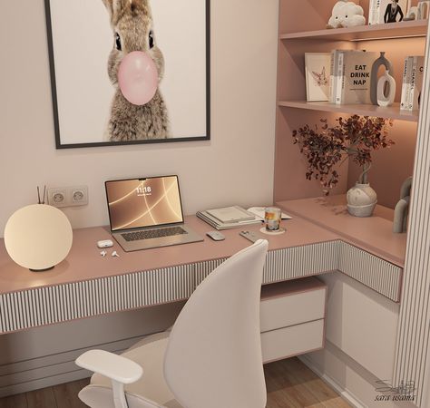 NEW GIRL BEDROOM DESIGN :: Behance Bedroom Design With Study Table, Modern Girl Bedroom, Desk For Girls, Bedroom Design Modern, Interior Design Sketchbook, Shared Girls Room, Study Table Designs, Girl Desk, Dream Desk