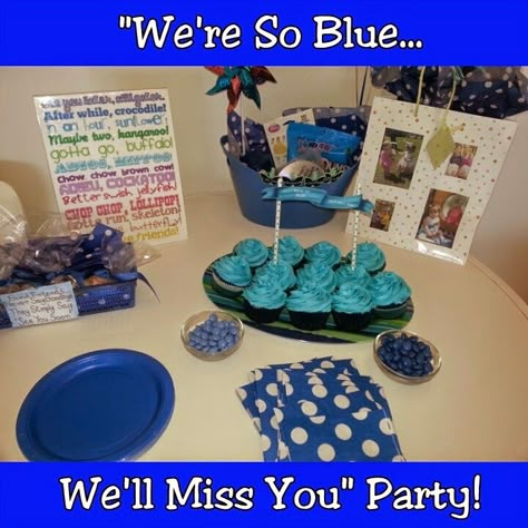 For the Love of Food: We'll Miss You! Blue Themed Farewell Party for Mol... Sherwin Williams Foggy Day, Goodbye Party Ideas, Leaving Party, Bon Voyage Party, Perfect Pot Roast, Goodbye Party, Farewell Party, Farewell Parties, Goodbye Gifts