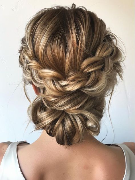 Side Buns, Fishtail Bun, High Buns, Side Braid With Bun, Braided Buns, Low Buns, Stylish Short Haircuts, Blonde Box Braids, Braided Bun Hairstyles#HairstyleChange #SummerHairdos #SimpleHocoHairstyles Wedding Hairstyles Low Bun Messy, Braid Hairstyles For Bridesmaids, Low Bun Bridesmaid Hair With Braid, Braid And Bun Updo, Sleek High Updo Wedding, Junior Bridesmaids Hairstyles, Hoco Hairstyles Bun, Braid Styles Wedding, Updo Hairstyles For Wedding Bridesmaid