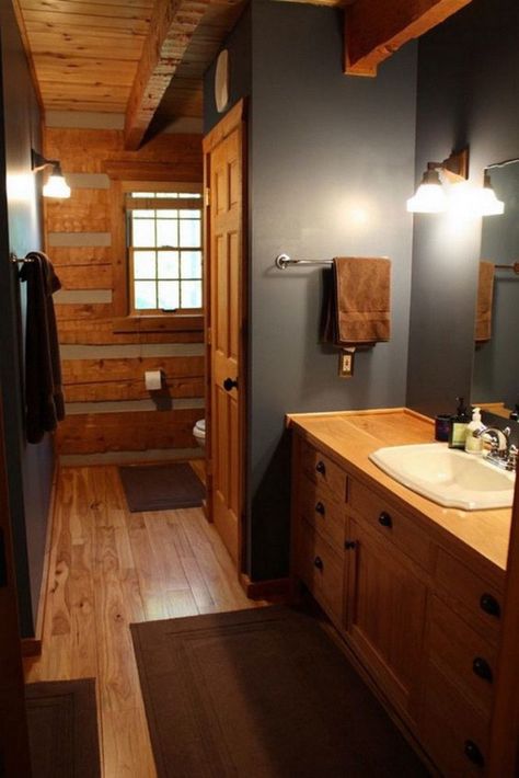 Log Home Bathrooms, Cabin Paint Colors, Rustic Paint Colors, Log Home Interior, Log Cabin Interior, Log Home Interiors, Rustic Home Interiors, Cabin Bathrooms, Bathroom Color Schemes