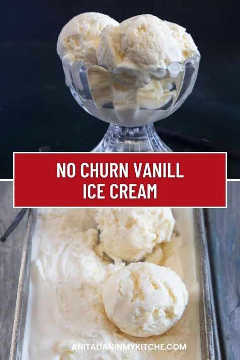 No churn vanilla ice cream is a simple and delicious dessert that can be made without an ice cream maker. This recipe is perfect for anyone who loves homemade ice cream but doesn’t have the equipment to make it. With only three ingredients it’s fast and easy! No Churn Vanilla Ice Cream, Ice Cream Dessert Recipe, Easy Homemade Ice Cream, Ice Cream Dessert, Savory Appetizer, Italian Recipes Authentic, Frozen Treat, Ice Cream Desserts, An Ice Cream