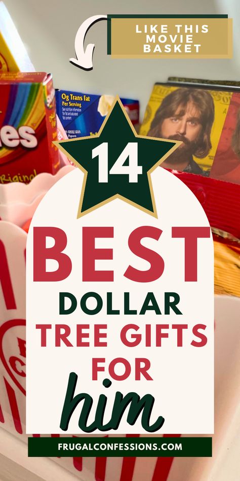 Dollar Tree gifts for him - great gifts you can give your boyfriend, husband, etc. for Christmas or their birthday. I love her idea for making a few easy, DIY gift baskets from Dollar Tree, like this movie gift basket (couldn't believe the DVDs she found for $1.25 at her Dollar Tree!). Diy Birthday Gifts For Him Husband, Diy Gift Baskets For Boyfriend, Dollar Tree Gifts For Him, Diy Christmas Gifts For Husband, Dollar Tree Birthday, Dyi Christmas Gifts, Movie Basket Gift, Budget Gift Ideas, Diy Birthday Gifts For Him