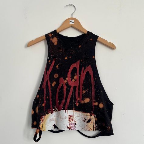 Korn bleached custom band shirt size small Reworked alternative Upcycled vest alt clothing goth band tee festival reverse tie dye nu metal Diy Band Tee, Korn Merch, Upcycled Vest, Cropped Band Tee, Off Band, Goth Bands, Alt Clothing, Spring Breakers, Reverse Tie Dye