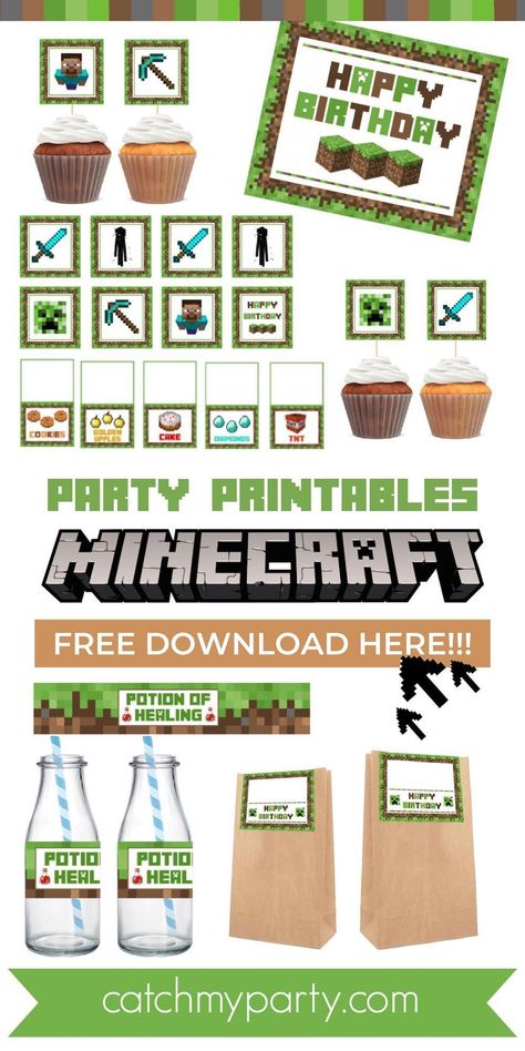 Printable Minecraft, Minecraft Game Ideas, Minecraft Birthday Party Printables, Minecraft Decorations Party, Minecraft Birthday Decorations Diy, Maincraft Party Ideas, Mindcraft Party Ideas Diy, Minecraft Free Printables, Minecraft Printable