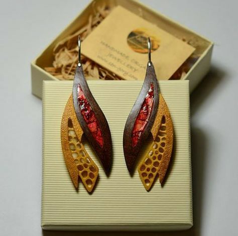 gourd earring by calabarte Gourd Earrings, Gourd Jewelry, Island Jewelry, Gourds Crafts, Gourd Art, Handmade Jewelry Designs, Diy Crafts Jewelry, Polymer Clay Beads, Wood Jewellery