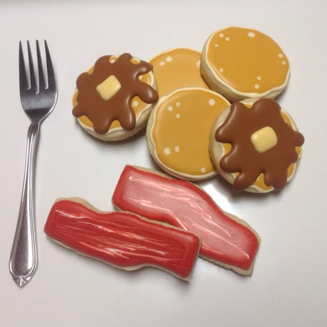 Pancakes and Bacon Decorated Sugar Cookies by I AM the Cookie Lady Pancake Decorated Cookies, Bacon Cookies Decorated, Pancake Cookies Decorated, Breakfast Decorated Cookies, Pjs And Pancakes, Brown Sugar Pancakes, Bacon Pancake, Bacon Cookies, Cookies 2023