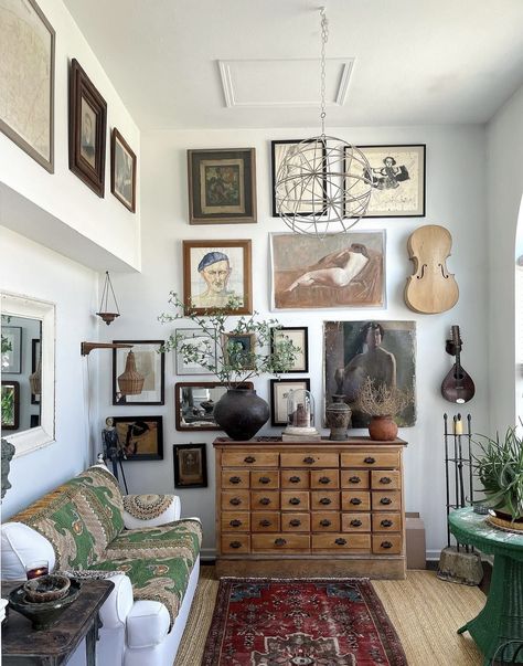 Wall Galleries, Thrifted Home, House Dream, Wicker Table, Eclectic Living Room, Room Aesthetic, Eclectic Decor, Living Room Inspiration, Apartment Living