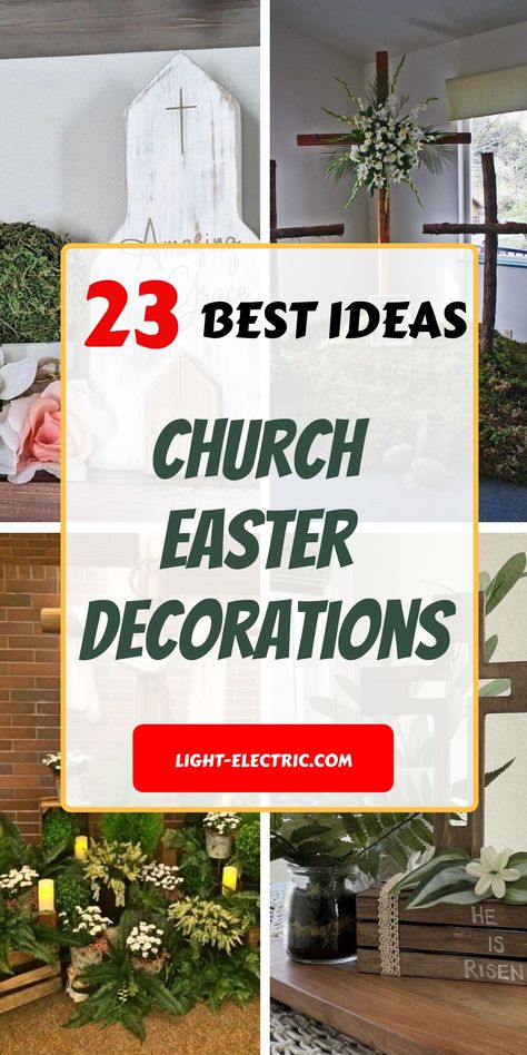 Dive into the spirit of Easter with 23 breathtaking church Easter decorations that will transform your sanctuary in 2024. From modern altar designs to traditional Catholic and Baptist settings, find inspiration for every corner of your church. Discover how simple stage design backdrops and sanctuary flower arrangements can elevate your Sunday service, making it a memorable celebration for your congregation. Easter Altar Decorations Display, Easter Cross Decorations Church, Church Decor For Easter, Catholic Easter Altar Decorations, Easter Alter Decor, Easter Church Flowers Arrangements, Easter Church Stage Design, Easter Flowers For Church, Easter Decorations For Church Sanctuary