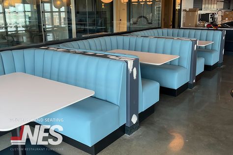 Restaurant Booths – NES Catalog – 2nd Edition – The Best in Restaurant Booths and Furniture Blue Booth Seating, Kitchen Booth, Restaurant Booths, Diner Booth, Chair Reupholstery, Dining Booth, Garage Restaurant, Restaurant Booth, Small Restaurant